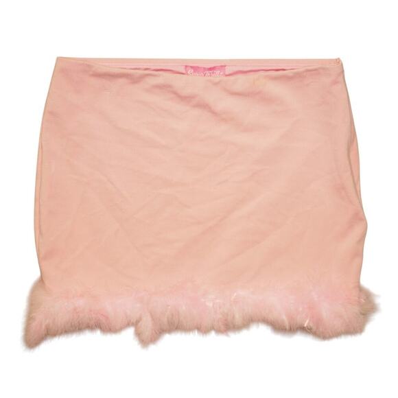Sugar Thrillz Pink Feather Trim Mini Skirt – Size L - Picture 1 of 5